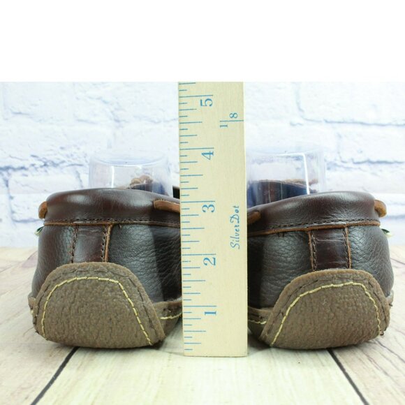 LL Bean Brown Leather Flannel Lined Handsewn Moccasin Slippers Size 13 M - Picture 6 of 9